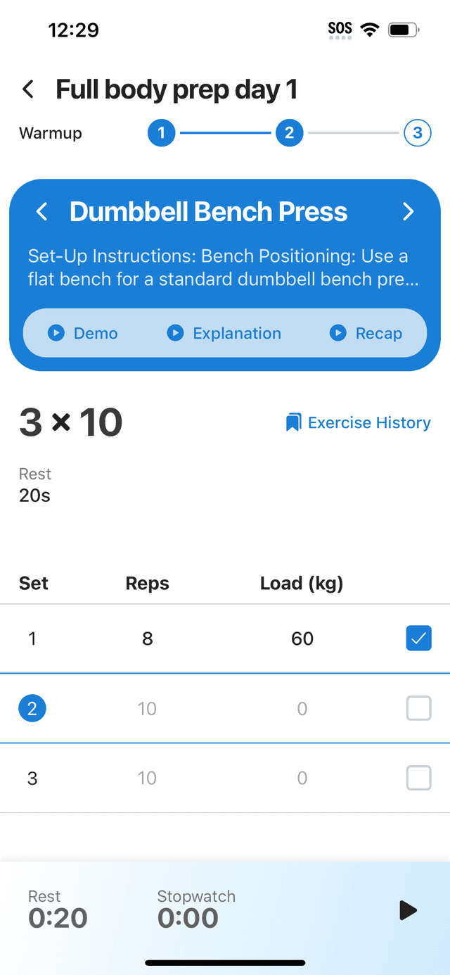 Mesonate workout builder screenshot
